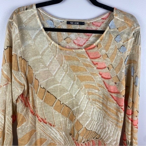 NIC + Zoe Cream Linen Blend Ombre Long Sleeve Top Large - Picture 3 of 10